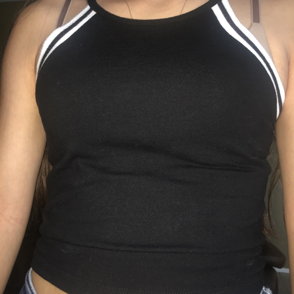 Black and white halter crop top